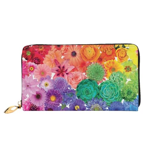 FEETOX Regenbogen Blumen Lange Clutch Geldbörse Leder Geldbörsen Clutch Leder Geldbörsen Mode Leder Geldtasche Lange Bifold Leder Billfold, Schwarz , Einheitsgröße von FEETOX