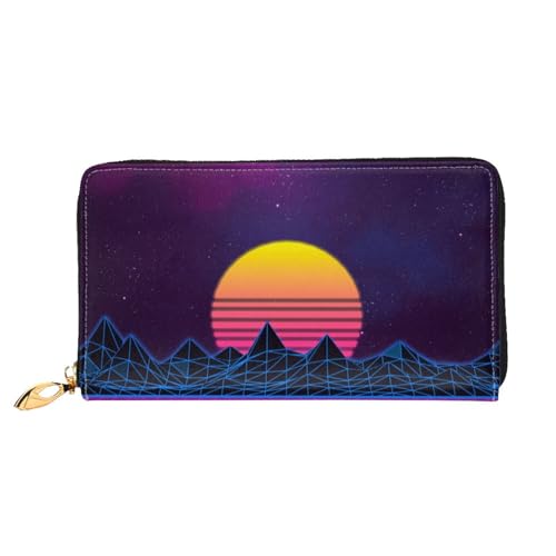 FEETOX Retrowave Bilder Lange Clutch Geldbörse Leder Geldbörsen Clutch Leder Geldbörsen Mode Leder Geldtasche Lange Bifold Leder Billfold, Schwarz , Einheitsgröße von FEETOX