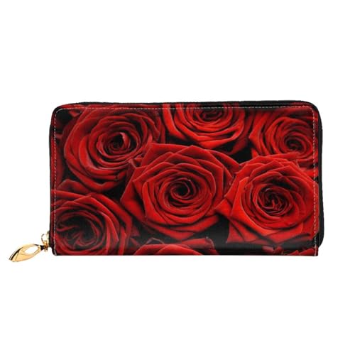 FEETOX Rote Liebe Rosen Lange Clutch Geldbörse Leder Geldbörsen Clutch Leder Geldbörsen Mode Leder Geldtasche Lange Bifold Leder Billfold, Schwarz , Einheitsgröße von FEETOX