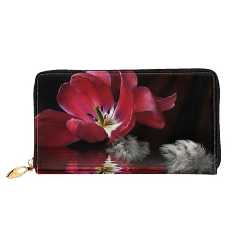 FEETOX Rote Tulpe Lange Kupplung Brieftasche Leder Geldbörsen Clutch Leder Geldbörsen Mode Leder Geldtasche Lange Bifold Leder Billfold, Schwarz , Einheitsgröße von FEETOX