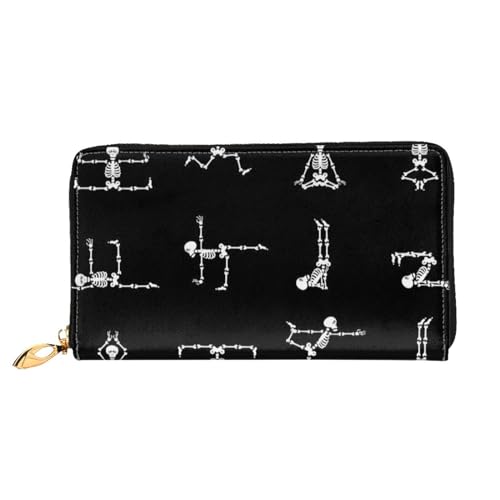 FEETOX Schädel Yoga Lange Clutch Geldbörse Leder Geldbörsen Clutch Leder Geldbörsen Mode Leder Geldtasche Lange Bifold Leder Billfold, Schwarz , Einheitsgröße von FEETOX