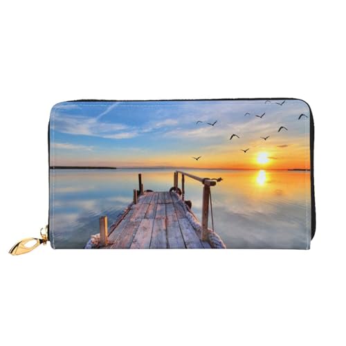 FEETOX See Unter Sonnenuntergang Lange Kupplung Brieftasche Leder Geldbörsen Clutch Leder Geldbörsen Mode Leder Geldtasche Lange Bifold Leder Billfold, Schwarz , Einheitsgröße von FEETOX