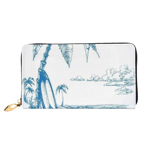 FEETOX Skizze Hawaii Lange Kupplung Brieftasche Leder Geldbörsen Clutch Leder Geldbörsen Mode Leder Geldtasche Lange Bifold Leder Billfold, Schwarz , Einheitsgröße von FEETOX