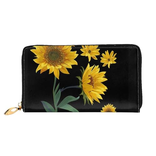 FEETOX Sonnenblume Schwarz Hintergrund Lange Kupplung Brieftasche Leder Geldbörsen Clutch Leder Geldbörsen Mode Leder Geldtasche Lange Bifold Leder Billfold, Schwarz , Einheitsgröße von FEETOX