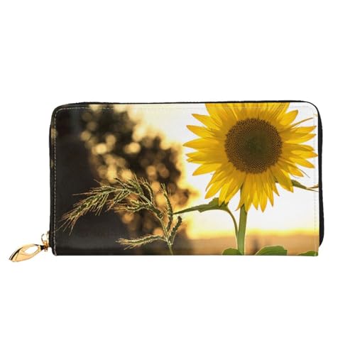 FEETOX Sonnenblumen Lange Clutch Geldbörse Leder Geldbörsen Clutch Leder Geldbörsen Mode Leder Geldtasche Lange Bifold Leder Billfold, Schwarz , Einheitsgröße von FEETOX