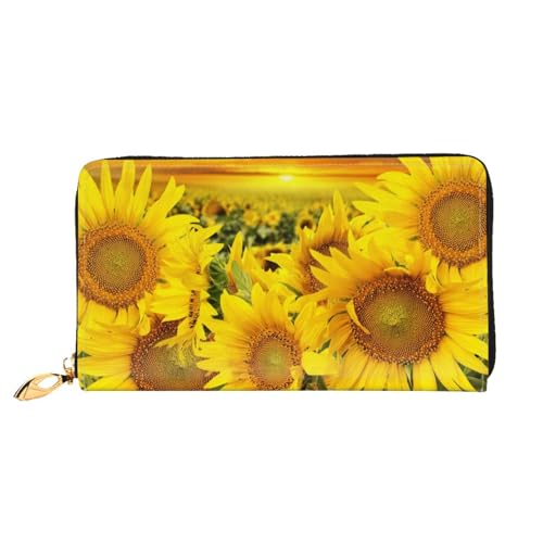 FEETOX Sonnenblumenmuster Lange Kupplung Brieftasche Leder Geldbörsen Clutch Leder Geldbörsen Mode Leder Geldtasche Lange Bifold Leder Billfold, Schwarz , Einheitsgröße von FEETOX