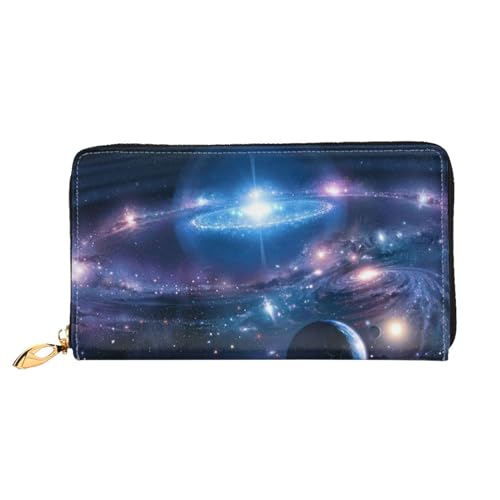 FEETOX Space Planets Lange Clutch Geldbörse Leder Geldbörsen Clutch Leder Geldbörsen Mode Leder Geldtasche Lange Bifold Leder Billfold, Schwarz , Einheitsgröße von FEETOX