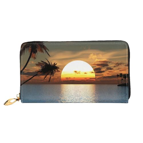 FEETOX Strand Sonnenaufgang Lange Clutch Brieftasche Leder Geldbörsen Clutch Leder Geldbörsen Mode Leder Geldtasche Lange Bifold Leder Billfold, Schwarz , Einheitsgröße von FEETOX