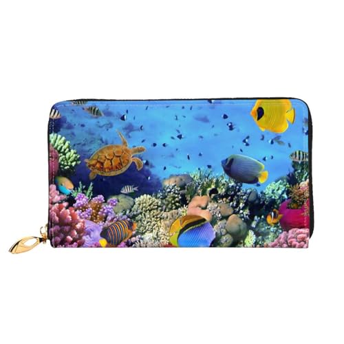 FEETOX Unterwasser Fisch Lange Kupplung Brieftasche Leder Geldbörsen Clutch Leder Geldbörsen Mode Leder Geldtasche Lange Bifold Leder Billfold, Schwarz , Einheitsgröße von FEETOX