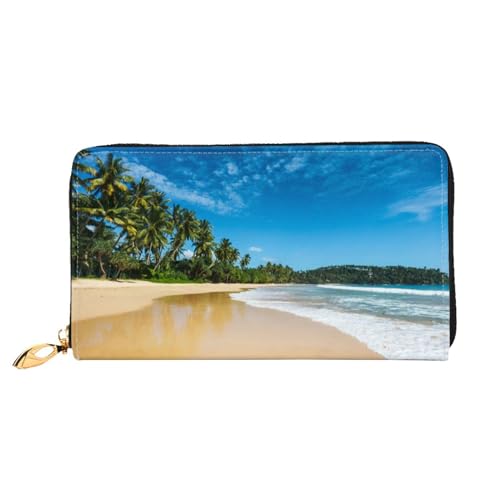 FEETOX Wave Beach Lange Clutch Geldbörse Leder Geldbörsen Clutch Leder Geldbörsen Mode Leder Geldtasche Lange Bifold Leder Billfold, Schwarz , Einheitsgröße von FEETOX