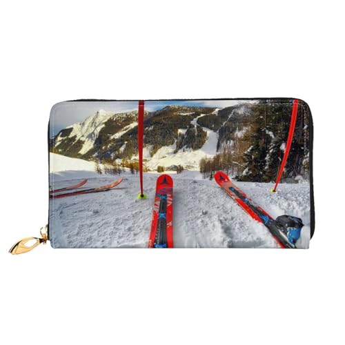 FEETOX Winter Skifahren Lange Kupplung Brieftasche Leder Geldbörsen Clutch Leder Geldbörsen Mode Leder Geldtasche Lange Bifold Leder Billfold, Schwarz , Einheitsgröße von FEETOX