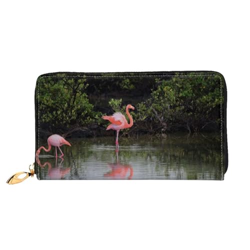 FEETOX Zwei Flamingos Lange Kupplung Brieftasche Leder Geldbörsen Clutch Leder Geldbörsen Mode Leder Geldtasche Lange Bifold Leder Billfold, Schwarz , Einheitsgröße von FEETOX