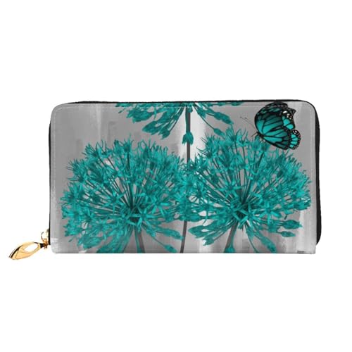 Grau Blaugrün Blume Schmetterling Lange Kupplung Brieftasche Leder Geldbörsen Clutch Leder Geldbörsen Mode Leder Geldtasche Lange Bifold Leder Billfold, Schwarz , Einheitsgröße von FEETOX