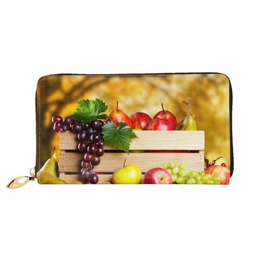 Herbst Rote Blätter und Früchte Lange Kupplung Brieftasche Leder Geldbörsen Clutch Leder Geldbörsen Mode Leder Geldtasche Lange Bifold Leder Billfold, Schwarz , Einheitsgröße von FEETOX