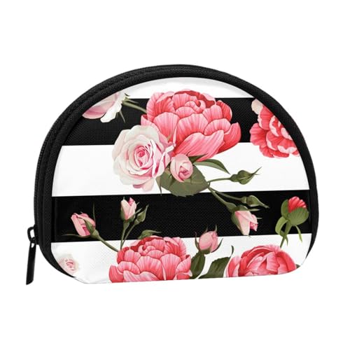 Japanische Karpfen-Aufbewahrungstasche, kompakte und praktische Brieftasche für Kleingeld, Schwarz-weiß gestreifte Blumen, Einheitsgröße von FEETOX