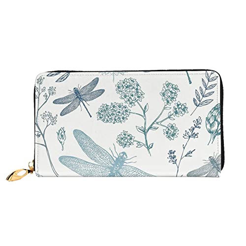 Lange Handheld Leder Geldbörse Mode Libelle Blume Brieftasche Business Leder Pocketbook Geldtasche für Geschenke, Schwarz , Einheitsgröße von FEETOX