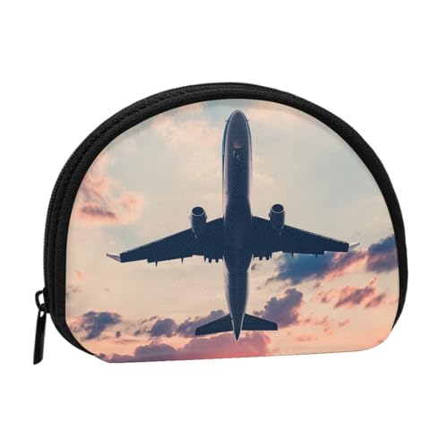 Mid Century Modern Prints Shell Aufbewahrungstasche, kompakte und praktische Brieftasche für Kleingeld, Flugzeug-Sonnenuntergang, Einheitsgröße von FEETOX