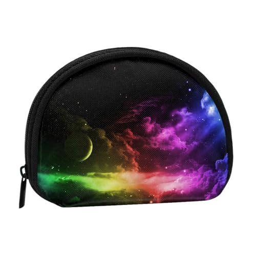 Niedliche Pinguin-Muschel-Aufbewahrungstasche, kompakte und praktische Brieftasche für Kleingeld, Regenbogenhimmel und Mond, Einheitsgröße von FEETOX