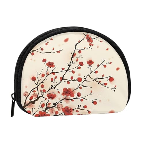 Niedliche Schaf-Lammschalen-Aufbewahrungstasche, kompakte und praktische Brieftasche für Kleingeld, Japanisches Frühlings-Pflaumenblumen, Einheitsgröße von FEETOX