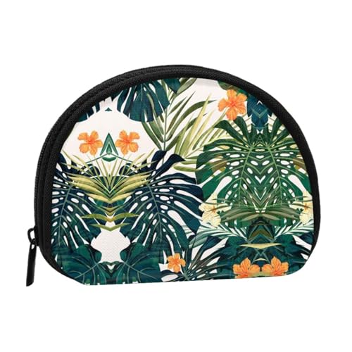 Planet Shell Aufbewahrungstasche, kompakte und praktische Brieftasche für Kleingeld, Tropische Sommer-Hawaii-Blume, Palmenblätter, Einheitsgröße von FEETOX