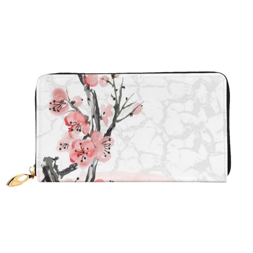 Rosa Kirsche Blumen Lange Clutch Brieftasche Leder Geldbörsen Clutch Leder Geldbörsen Mode Leder Geldtasche Lange Bifold Leder Billfold, Schwarz , Einheitsgröße von FEETOX