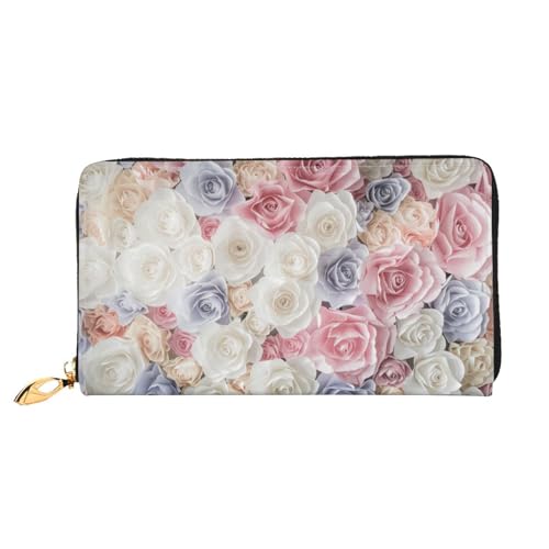 Rose Blume Floral Lange Clutch Brieftasche Leder Geldbörsen Clutch Leder Geldbörsen Mode Leder Geldtasche Lange Bifold Leder Billfold, Schwarz , Einheitsgröße von FEETOX