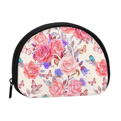 Schädel- und Blumenmuschel-Aufbewahrungstasche, kompakte und praktische Brieftasche für Kleingeld, Blume, Rose, Schmetterling, Einheitsgröße von FEETOX