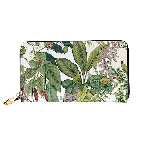 Tropische Blume Blatt Papagei Lange Kupplung Brieftasche Leder Geldbörsen Clutch Leder Geldbörsen Mode Leder Geldtasche Lange Bifold Leder Billfold, Schwarz , Einheitsgröße von FEETOX