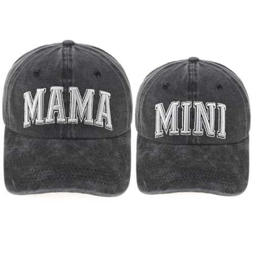 Baseballkappen-Set für Mama und Mini, verstellbar, Baumwolle, bestickt, Eltern-Kind-Mütze, 2 Stück, Gestickter Stil, schwarz, One Size-Medium Baseballkappen-Set für Mama und Mini, verstellbar, Baumwolle, bestickt, Eltern-Kind-Mütze, 2 Stück, Gestickter Stil, schwarz, One Size-Medium von FEEZENT