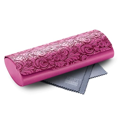 FEFI Brillenetui Hardcase – Premium Kunstleder & Softtouch – Florale Prägung in Relief-Optik – Magnetverschluss – Perfekter Schutz – inkl. Mikrofasertuch – Damen & Herren (Pink) von FEFI