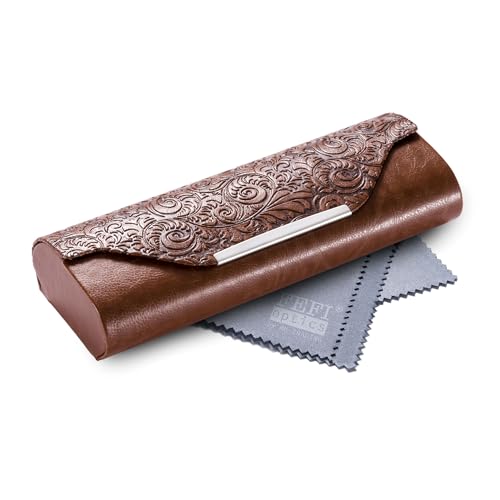FEFI Brillenetui Hardcase - Edles Design in Relief-Leder-Optik mit Chrom-Applikation, robust und langlebig, inkl. hochwertigem Mikrofasertuch (braun) von FEFI