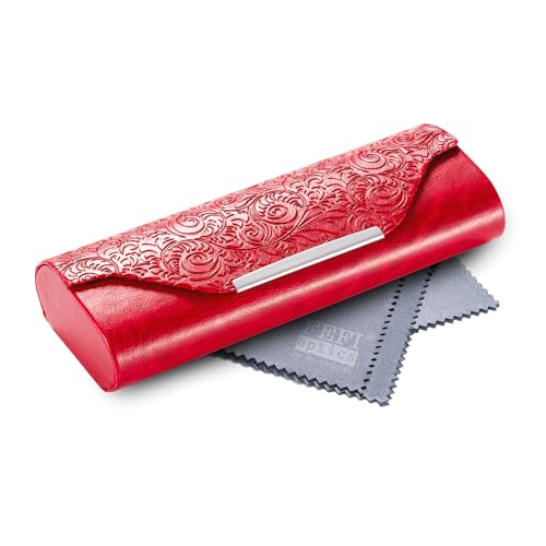 FEFI Brillenetui Hardcase - Edles Design in Relief-Leder-Optik mit Chrom-Applikation, robust und langlebig, inkl. hochwertigem Mikrofasertuch (rot) von FEFI