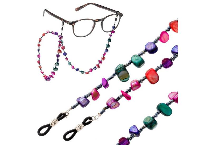 FEFI Brillenkette "MIA" mit echtem, gefärbten Perlmutt und Glasperlen, in goldfarbenem Organza-Säckchen + Faltschachtel von FEFI