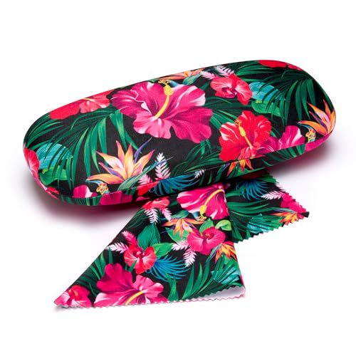 FEFI - Hardcase Brillenetui FLOWER mit samtig weichem Bezug + passendem Mikrofasertuch (Bunt - schwarz) von FEFI