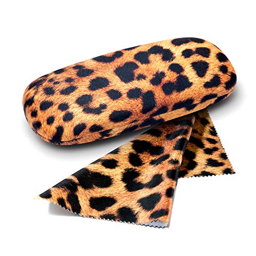 FEFI Hardcase Brillenetui Animal Print: LEOPARD mit samtig weichem Bezug + passendem Mikrofasertuch von FEFI