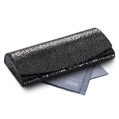 FEFI Premium Brillenetui Hardcase aus Echt-Leder – Handmade mit strukturierter Oberfläche & Magnetverschluss – Elegantes Lederetui inkl. Mikrofasertuch (Schwarz) von FEFI