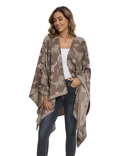 Damen Umhang Schal, Katzenmuster Herbst Offene Front Winddichte Strickdecke Oversized Schal Cardigan Jacke von FEFLO