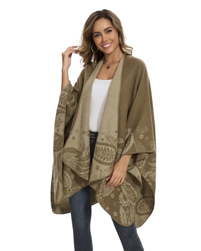FEFLO Damen Cape Schal, Herbst Offene Vorderseite Winddichte Strickdecke Oversized Schals Cardigan Mantel von FEFLO