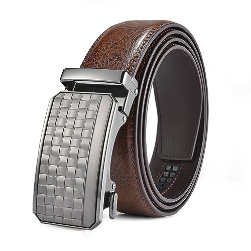 FEFLO Gürtel Herren (L, Gürtellänge 115cm, geeignet für Taille 88cm~98cm) Ledergürtel Braun für Männer mit Ratsche Automatikschließe Business Anzug Gürtel Breit 35mm Größe Angepasst von FEFLO