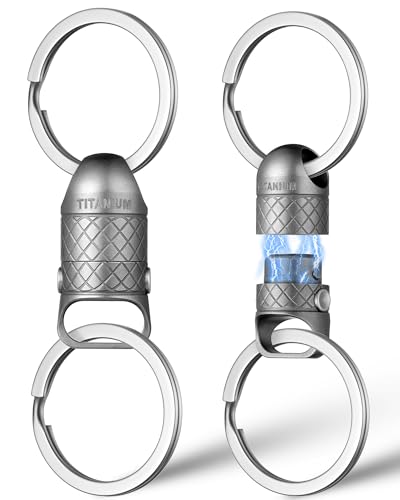 FEGVE Schlüsselanhänger aus Titan, Schnellentriegelung, drehbar, abnehmbarer Schlüsselanhänger, robuster Autoschlüsselhalter mit Schlüsselringen, Matt, 2er-Pack, magnetisch, Small von FEGVE