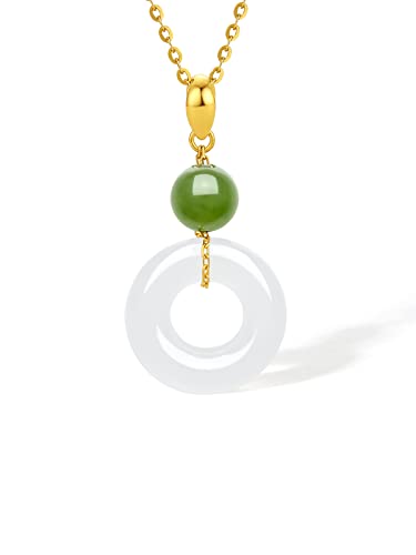 Traditionelle Hängematte, chinesische Feng Shui-Ha 24 Karat massiver Goldanhänger, rundes Design, echter Goldanhänger aus weißem Nephrit-Jade, nur mit Schmuckschatulle for Damen (nicht im Lieferumfang von FEIAOPE