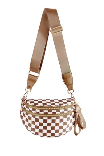 FEIBOON Geräumige karierte Nylon-Umhängetasche, Bauchtasche, karierte Handtaschen, Geldbörsen für Damen, Hellbraunes Karomuster FEIBOON Geräumige karierte Nylon-Umhängetasche, Bauchtasche, karierte Handtaschen, Geldbörsen für Damen, Hellbraunes Karomuster von FEIBOON