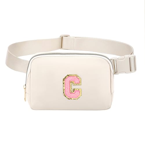 Gürteltasche, Umhängetasche, mit Initialenaufnäher, für Damen, Teenager, Mädchen, Geschenk, Bauchtasche für Workout, Shopping, Reisen, Wandern, Beige-c, Small, modisch von FEIBOON