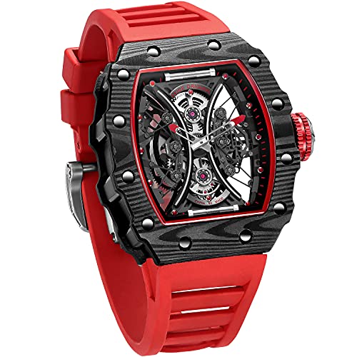 FEICE Armbanduhr Automatik Analog Mechanische Herrenuhr mit Fluorkautschukband Hohl Geschnitztem Design Japanische Automatikwerk Wasserdicht 5 ATM - FM602 (A) von FEICE