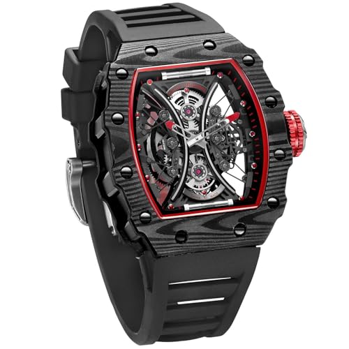 FEICE Armbanduhr Automatik Analog Mechanische Herrenuhr mit Fluorkautschukband Hohl Geschnitztem Design Japanische Automatikwerk Wasserdicht 5 ATM - FM602 von FEICE