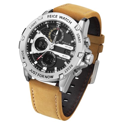 FEICE Herren Quarzuhr Armbanduhren Multifunktions Quarzwerk Wasserdicht Quarzuhr für Herren 48 mm FK036 Braun von FEICE
