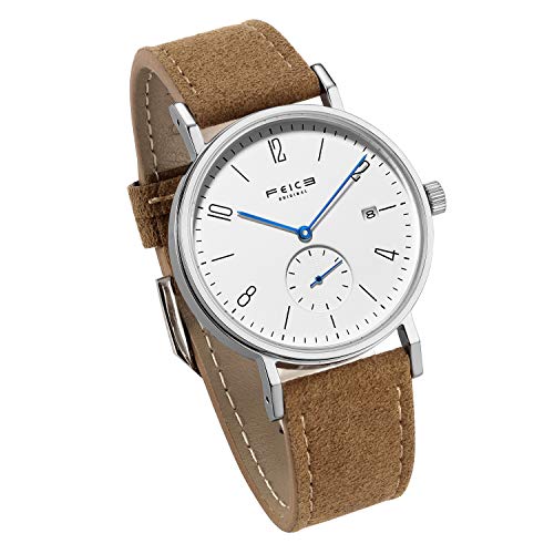 FEICE Herrenuhren Bauhaus Design Automatikuhr Wasserdicht Saphirglas Analog Mechanische Uhren für Männer Frauen Unisex -FM201, Braun 1, Mechanische, automatische Armbanduhr von FEICE