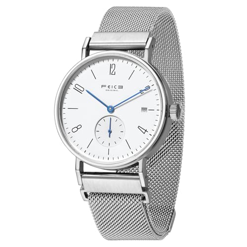 FEICE Lässige Automatik-mechanische Herren-Uhren Saphir-synthetische Spiegel Armbanduhren #FM201 (Silber) von FEICE