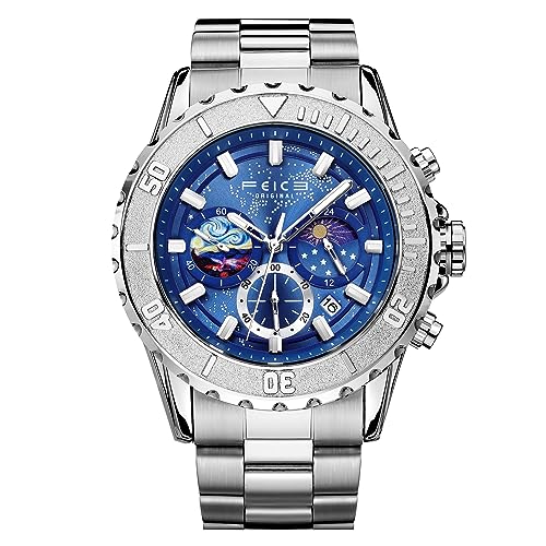 FEICE Quarzuhr Multi Zifferblatt 24 Stunden Kalender Business-Freizeituhr Modische Uhren Herren Einzigartig FK131 Blau von FEICE