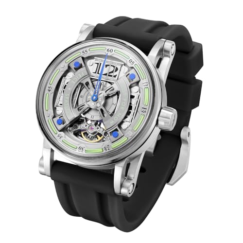 FEICE Skelett Automatik Analog Herrenuhr mit Silikonarmband Schwarz aus Edelstahl Ø44 mm FM501 von FEICE